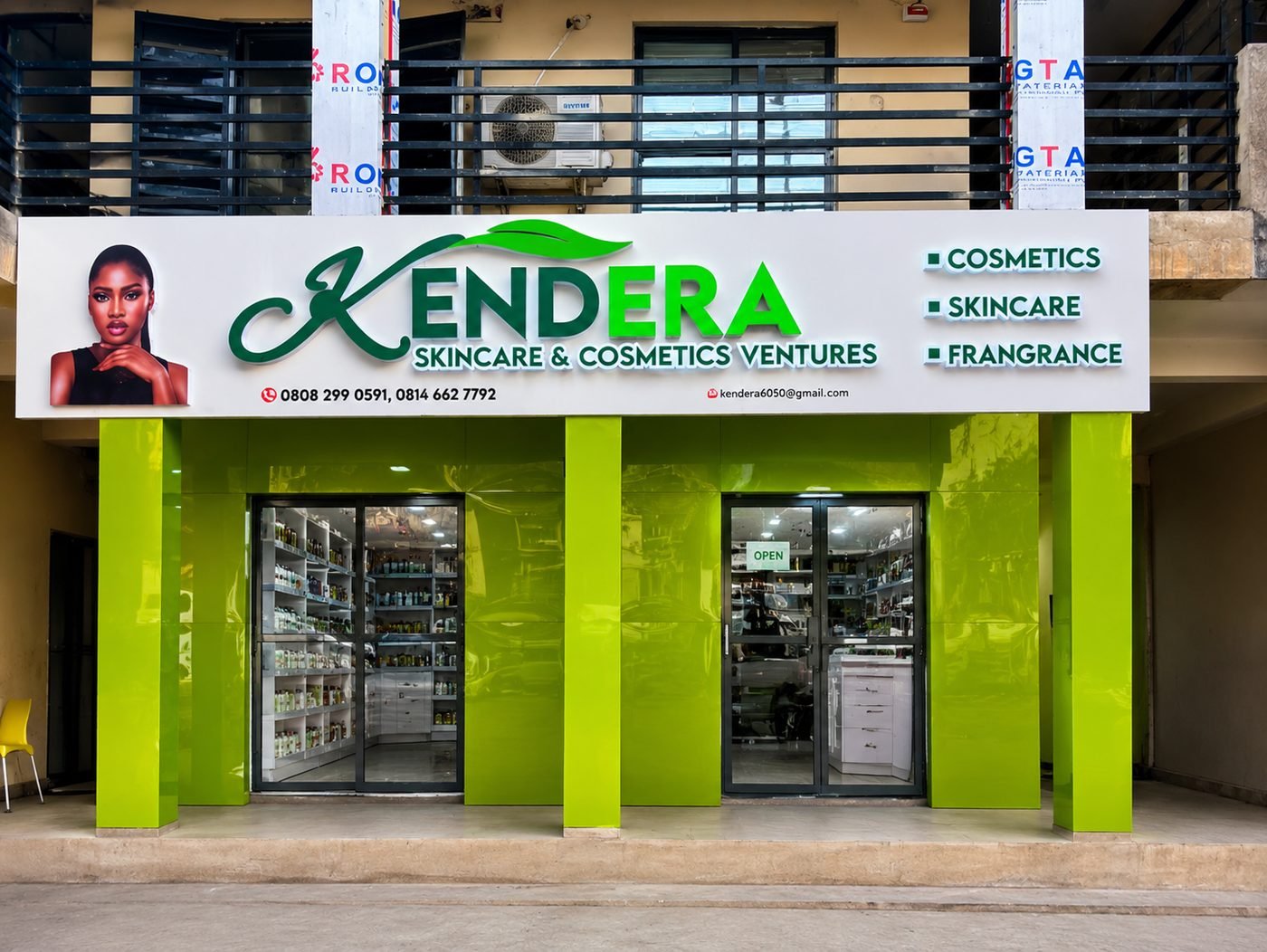 Kendera Skincare and Cosmetics Ventures storefront in Achara, Enugu