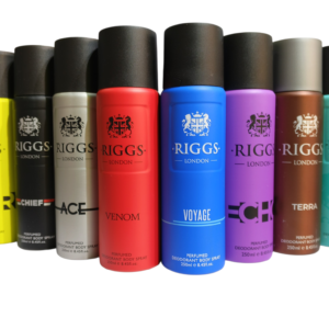 Riggs London Perfumed Deodorant Body Spray Collection — 250ml — fragrance available at Kendera Skincare & Cosmetics, Enugu