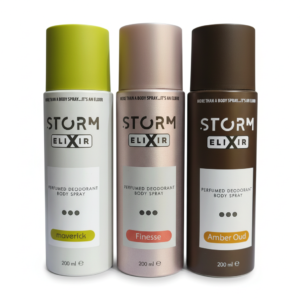 Storm Elixir Perfumed Deodorant Body Spray Collection — 200ml — fragrance available at Kendera Skincare & Cosmetics, Enugu